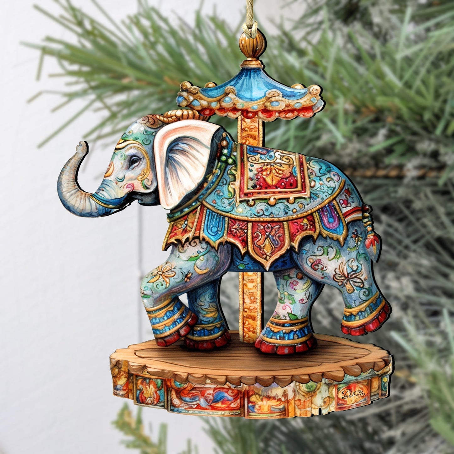 Carousel Elephant Wooden Ornaments by G. Debrekht Christmas Decor - 8611029-2