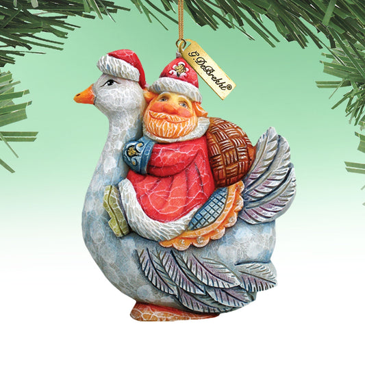 Santa On Goose Sculpted Ornament by G. DeBrekht - 63127