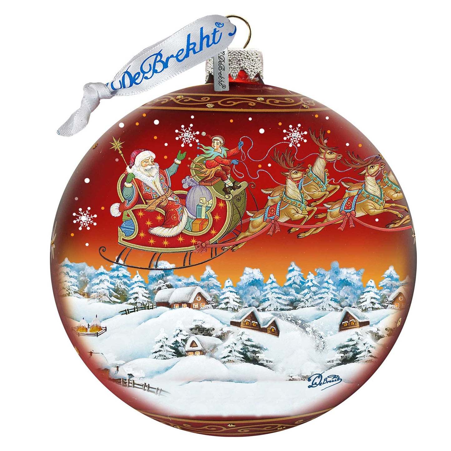 Up-Up and Away Red Glass Ornament Limited Edition by G. DeBrekht - Christmas Santa Snowman Decor - 73842R