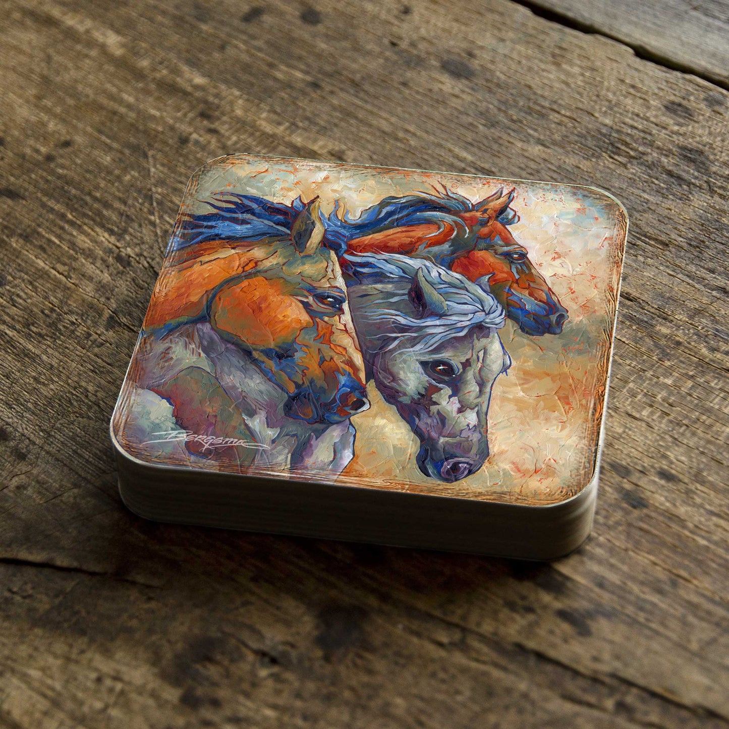 Herd of Horses Wooden Cork Coasters Gift Set of 4 by J. Bergsma - Wildlife Decor  - 8199458C-S4