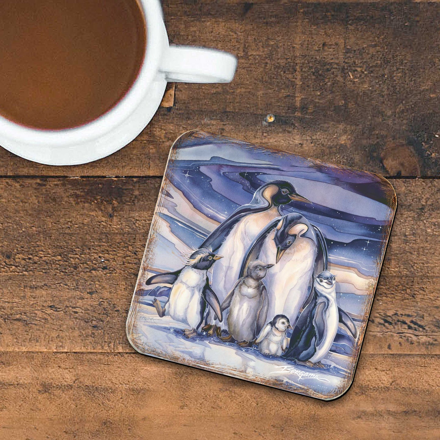 Penguin Family Wooden Cork Coasters Gift Set of 4 by J. Bergsma - Coastal Wildlife Decor  - 8199472C-S4-S4 (Copy)