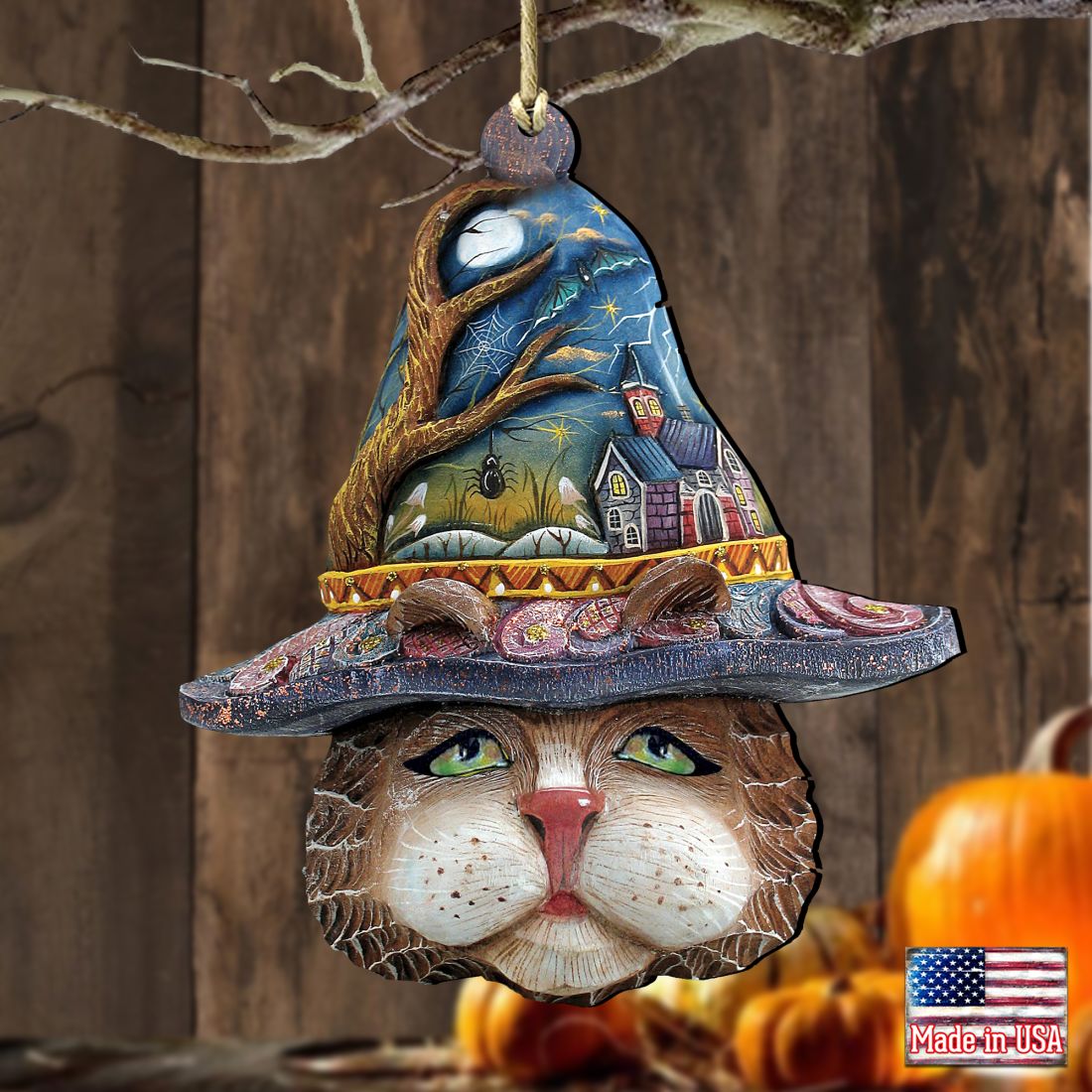 Halloween Eve Cat Wooden Ornaments by G. DeBrekht - Thanksgiving Halloween Decor - 8161039