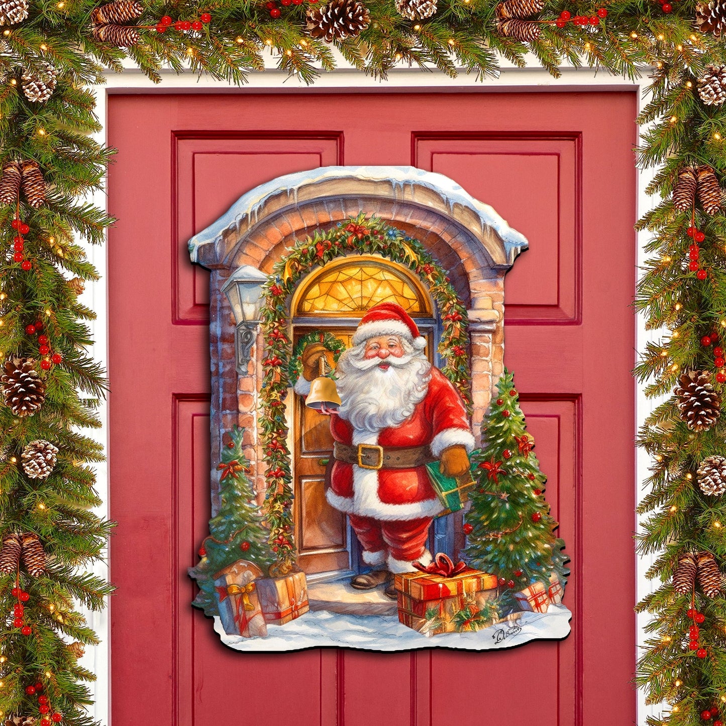 Knocking the door Santa Holiday Door Decor  by G. Debrekht - Christmas Decor - 8611044H