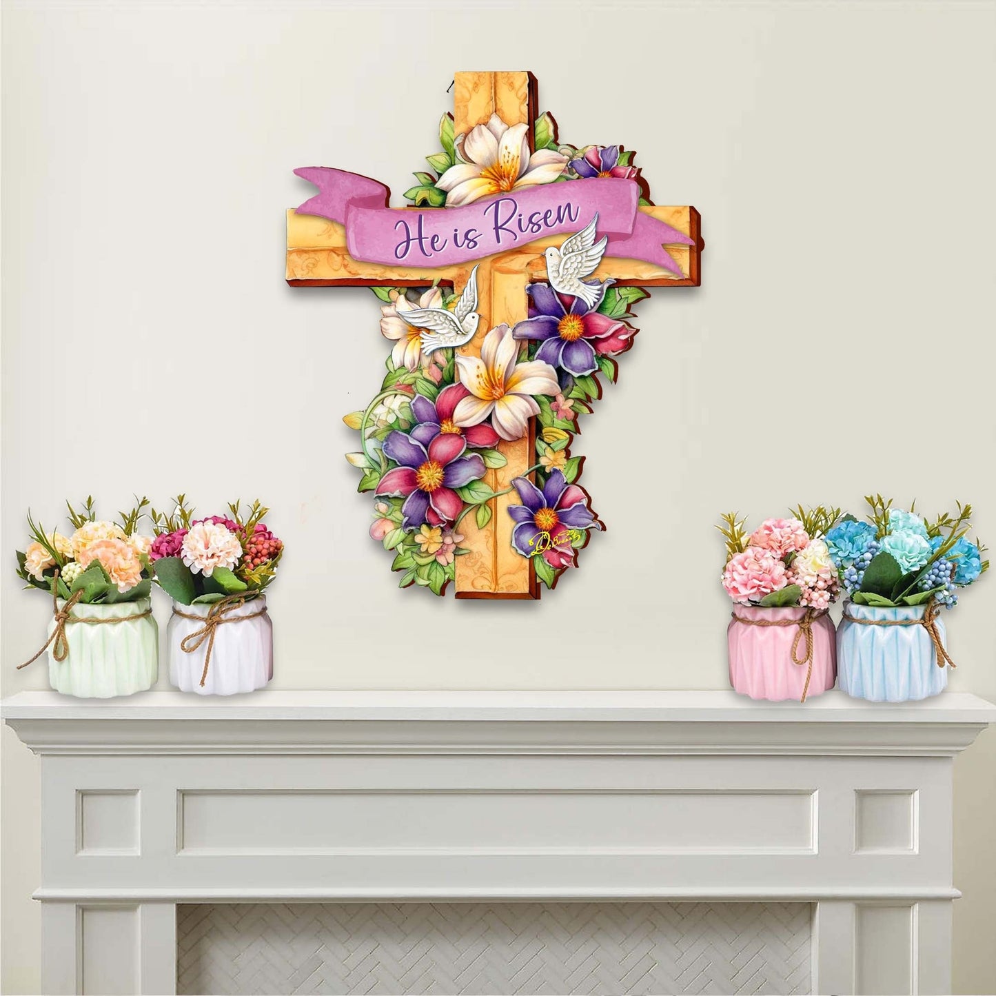 He is Risen Cross Holiday Door Decor by G. Debrekht - Easter Spring Decor - 8688162H