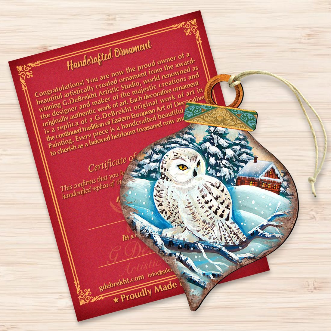 White Owl Drop Wooden Ornaments by G. DeBrekht - Wildlife Holiday Decor - 8035213