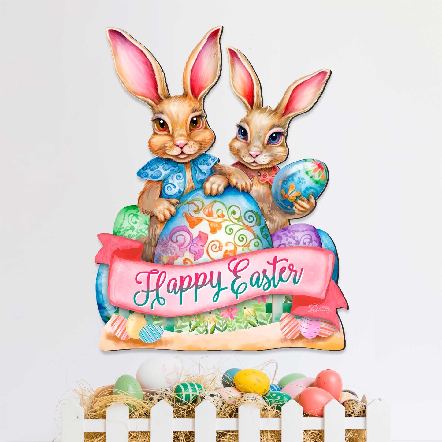 Easter Door Hanger, Easter Gift - Happy Easter Bunnies Easter Door Decor by G. DeBrekht - Easter Spring Decor - 8652782H