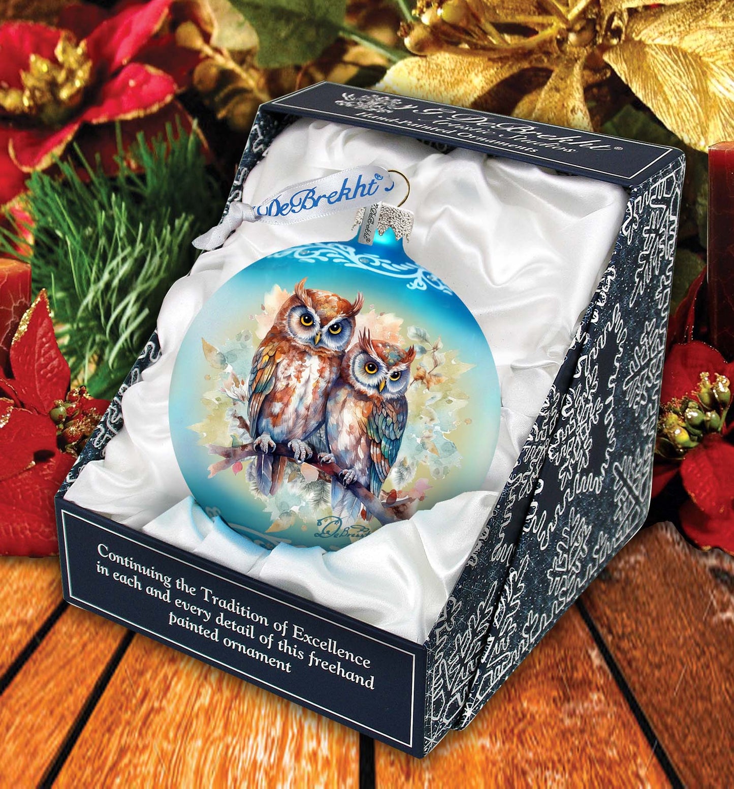 A Love for All Seasons: Wild Owls Ball Glass Ornament by G. Debrekht - Wildlife Holiday Decor - 73384
