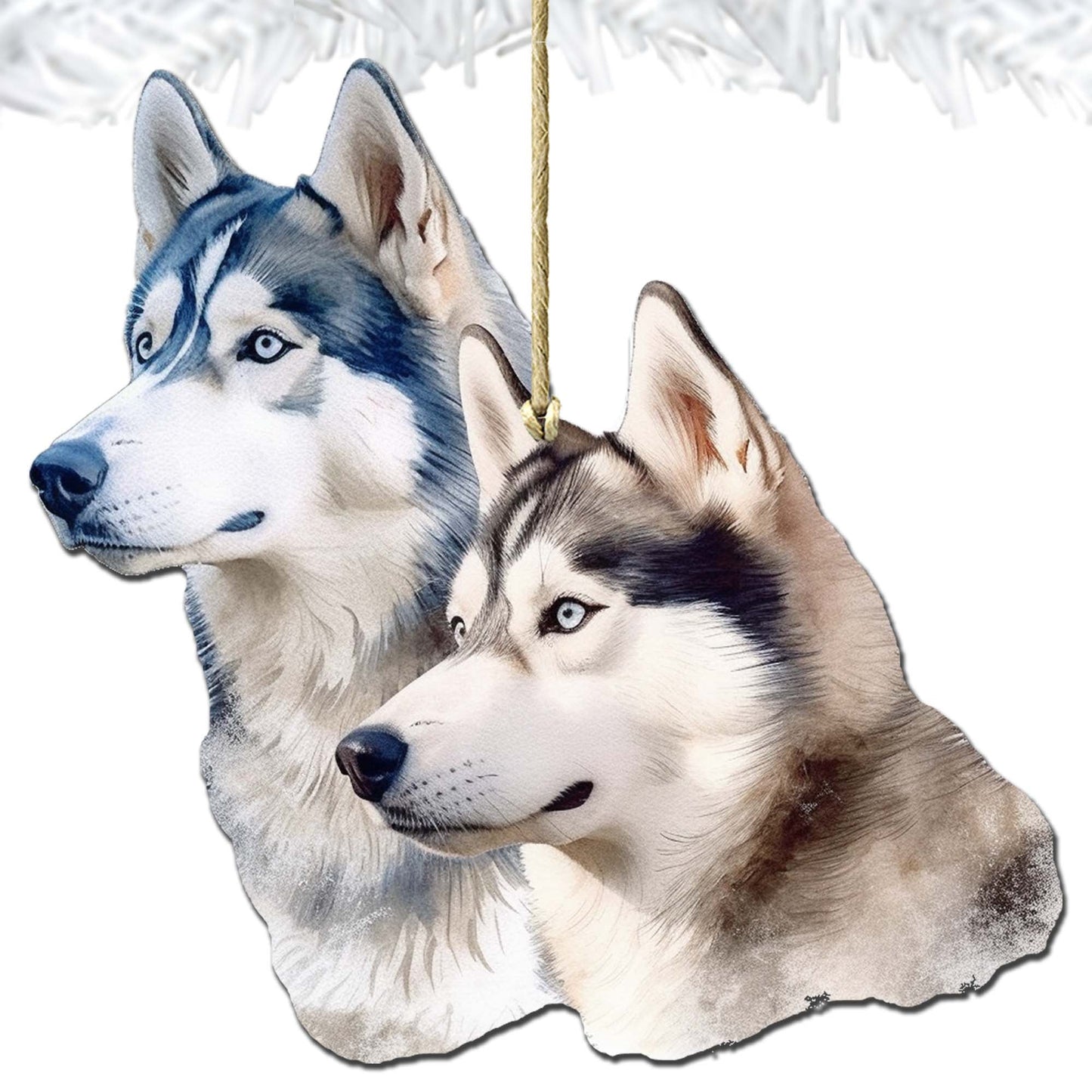 Spirited Alaskan Husky Wooden Ornaments by G.Debrekht - Wildlife Holiday Decor - 8710115-1