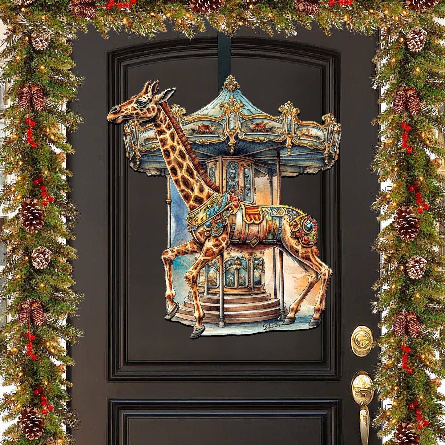 Carousel Giraffe Holiday Door Decor  by G. Debrekht - Christmas Decor - 8611028H