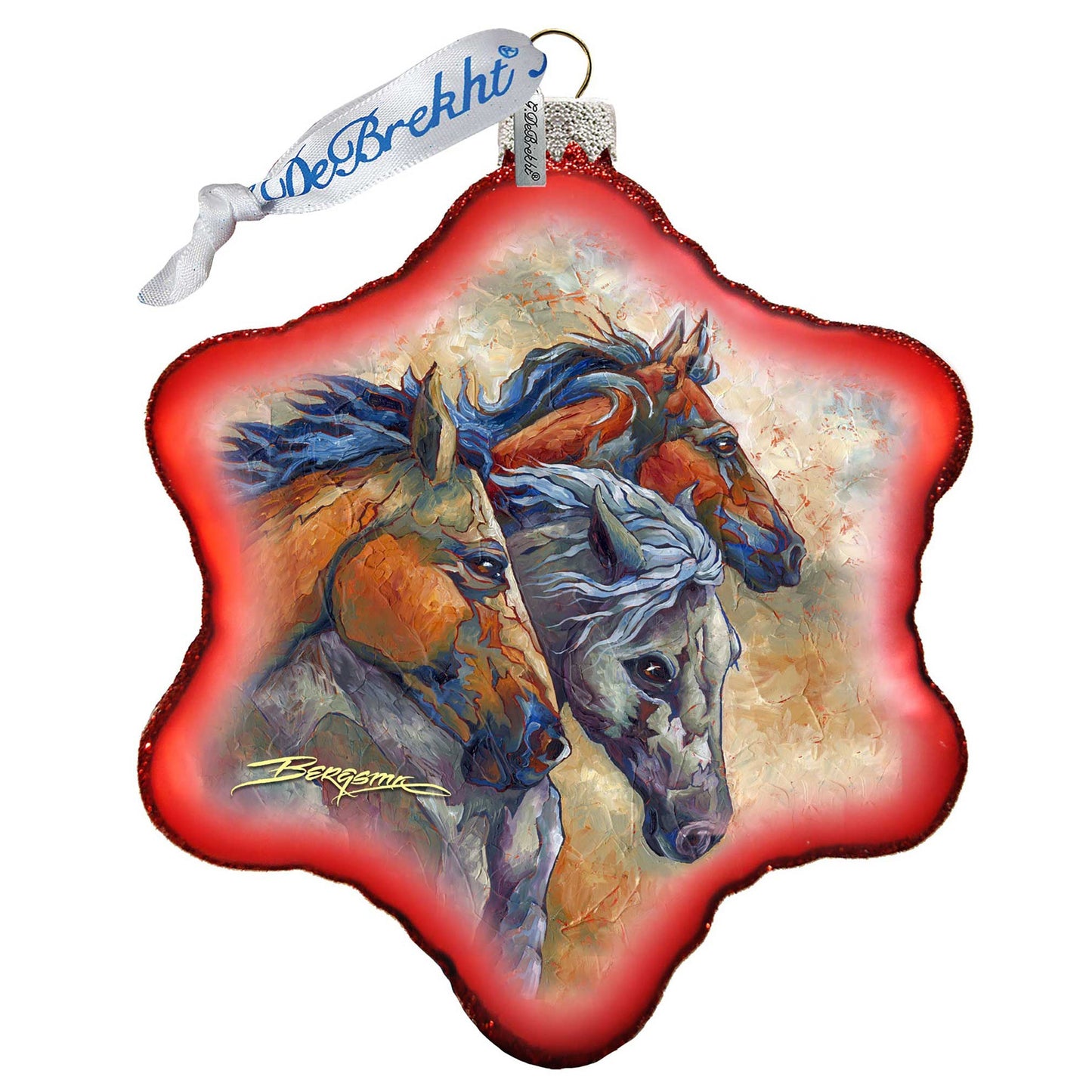 Let Them Run Horse Heads Glass Ornament by J. Bergsma - Wildlife Holiday Decor - 754-259-JB