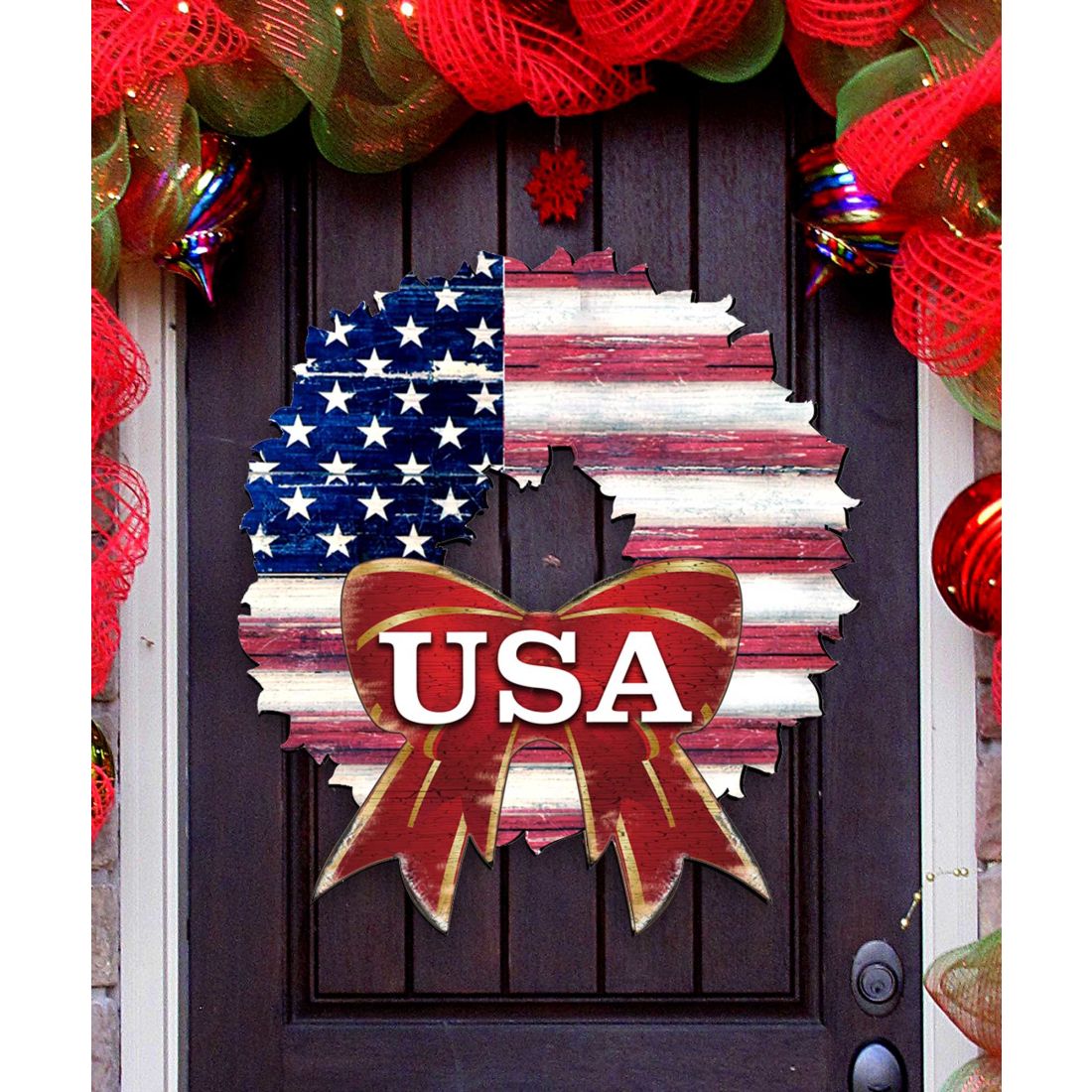 USA American Flag Wreath Holiday Door Decor by G. DeBrekht - American Christmas Decor - 8185302H-USA