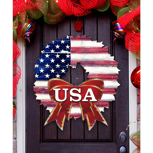 USA American Flag Wreath Holiday Door Decor by G. DeBrekht - American Christmas Decor - 8185302H-USA