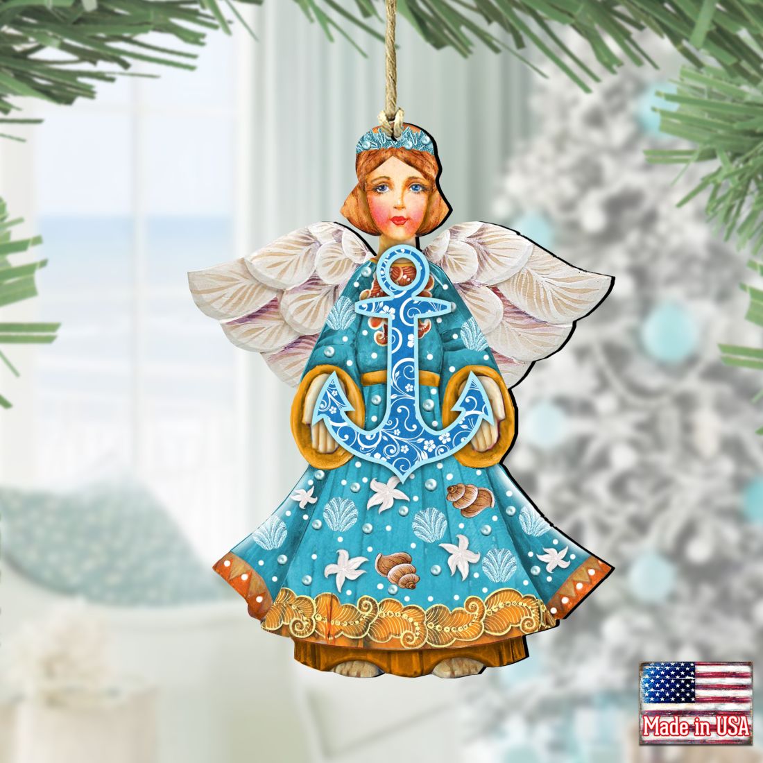Guardian of The Sea Angel Wooden Ornaments by G. DeBrekht - Coastal Holiday Decor - 8152724-2