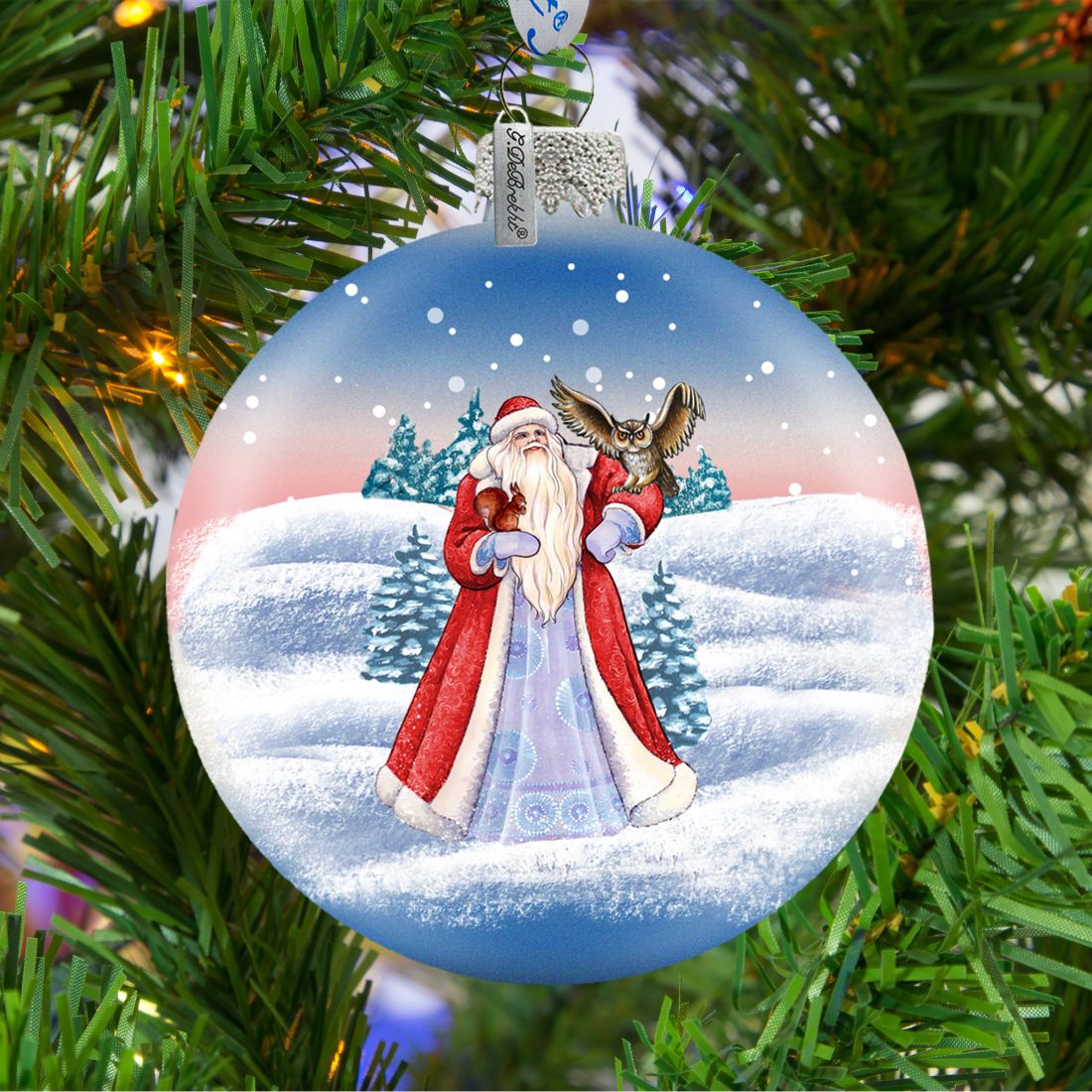 Santa With Owl Glass Ornament by G. DeBrekht - Christmas Santa Snowman Decor - 73314