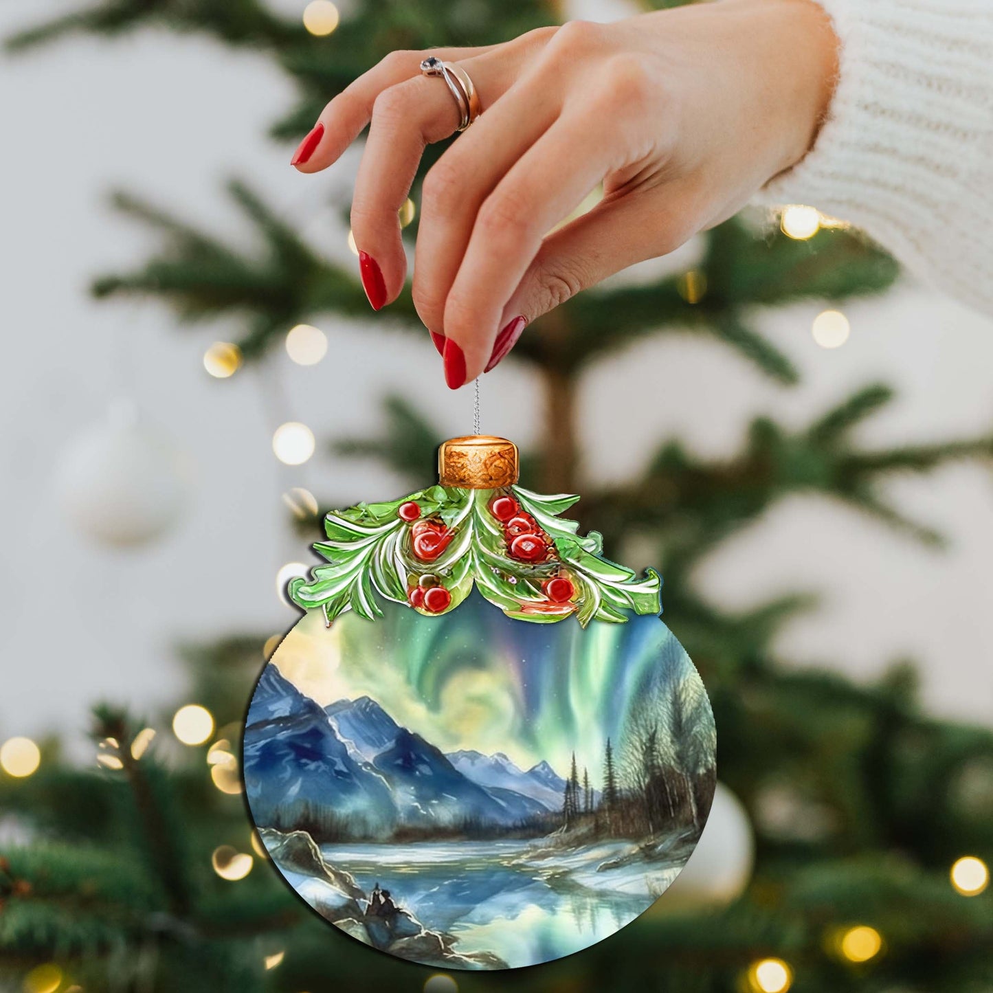 Alaskan Northern Lights Berry Wooden Ornaments by G.Debrekht - Wildlife Holiday Decor - 870023