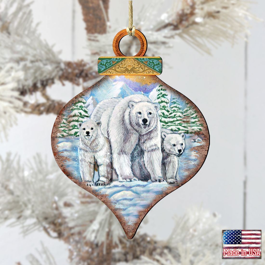 Polar Bears Drop Wooden Ornaments by Nature Wonders - Wildlife Holiday Decor - 8035215