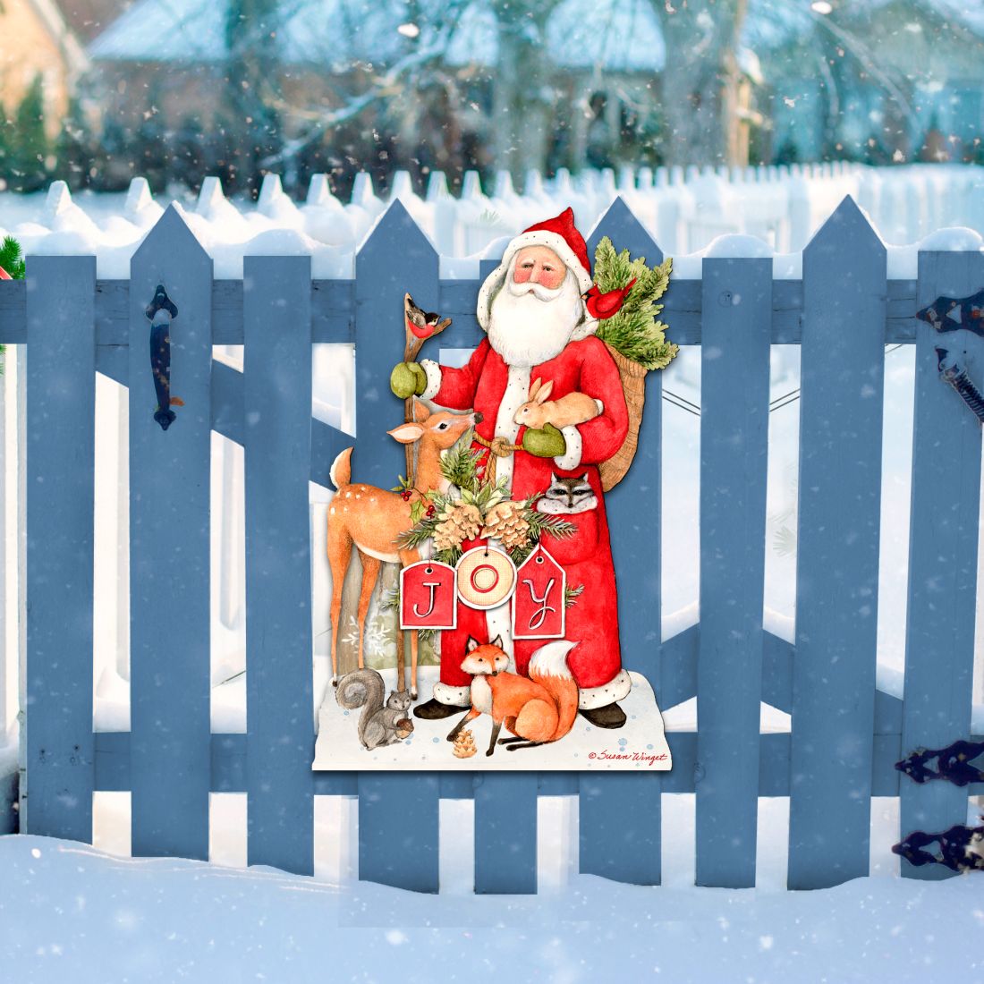 Woodland Frosty Santa Door Decor by Susan Winget - Christmas Santa Snowman Decor