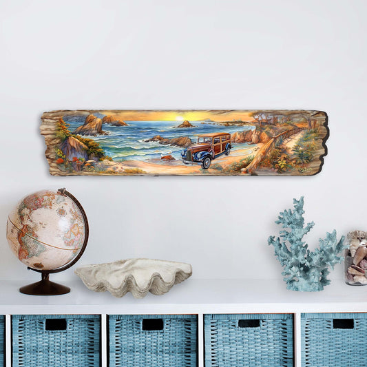 Retro Car on Beach Wooden Wall Art by G. DeBrekht Coastal Decor - 8491114W