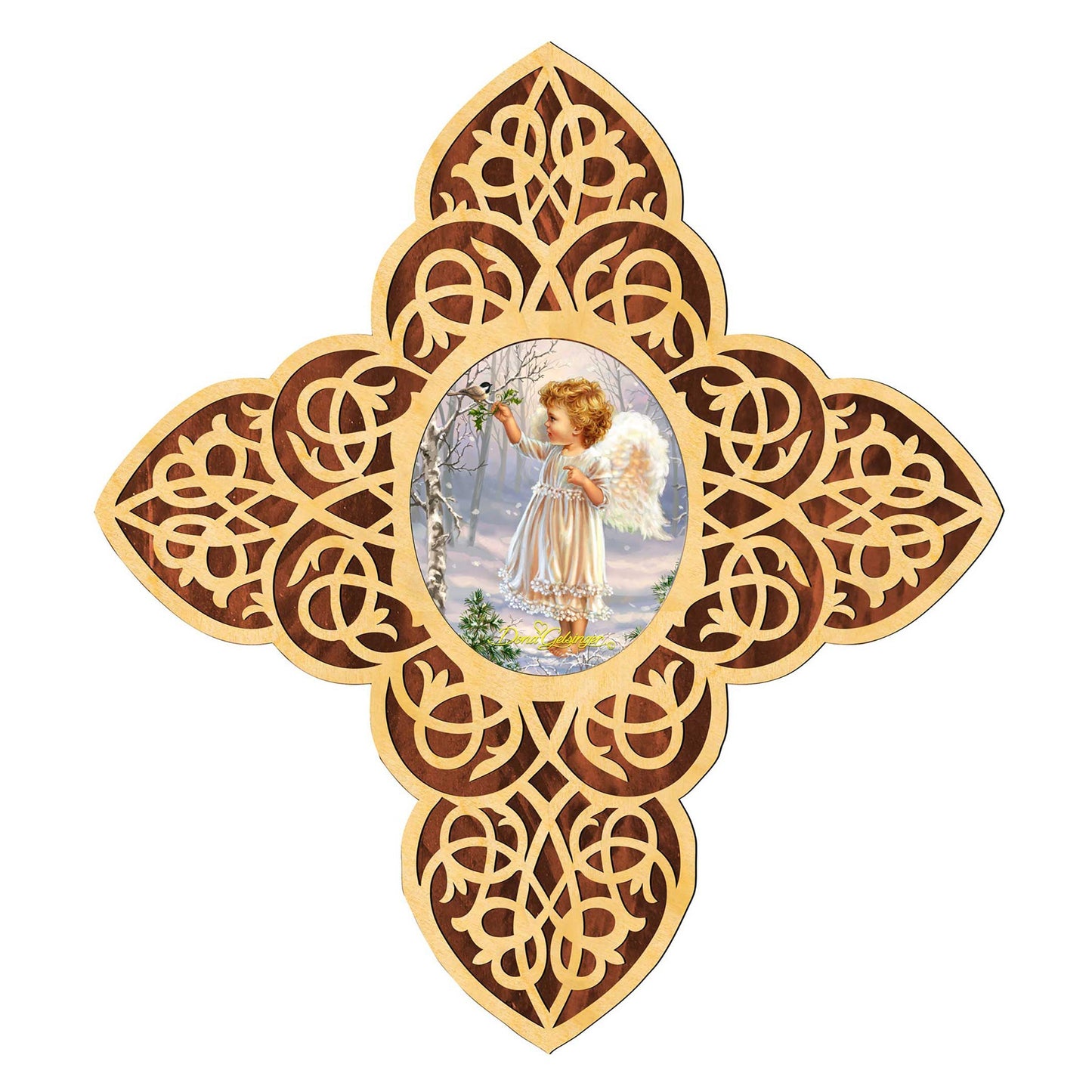 Angel Girl Filigree Wooden Cross by D. Gelsinger - Inspirational Icon Decor - 88482-DG