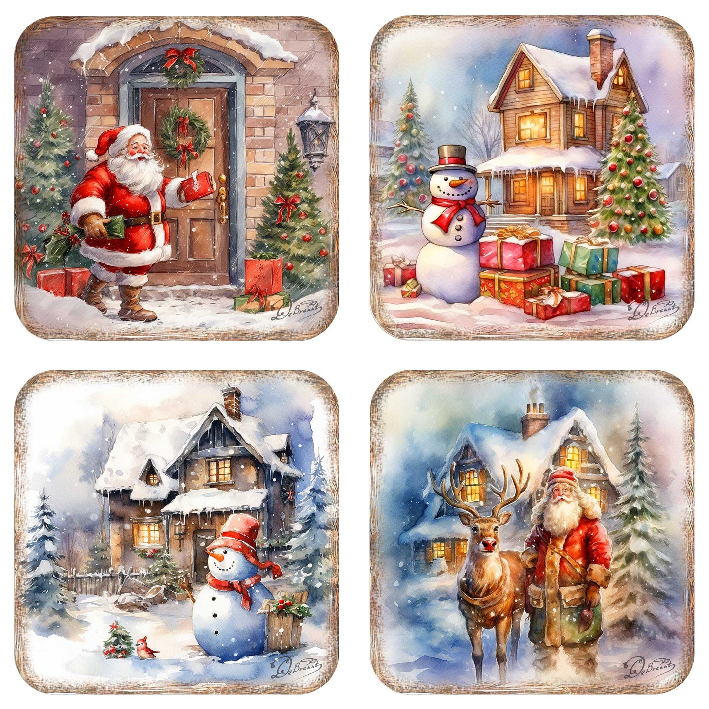 Christmas Is Here Wooden Cork Coasters Gift Set of 4 by G. Debrekht - Christmas Decor  - 8199443C-S4