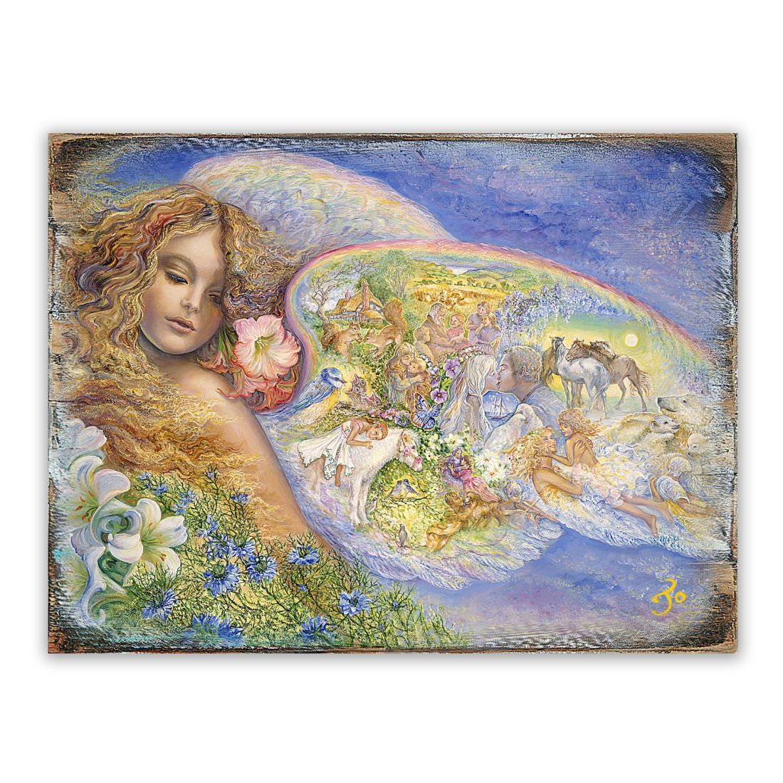 Wings of Love Fantasy Wooden Wall Art by Josephine Wall - Fantasy Decor - 852153-JW