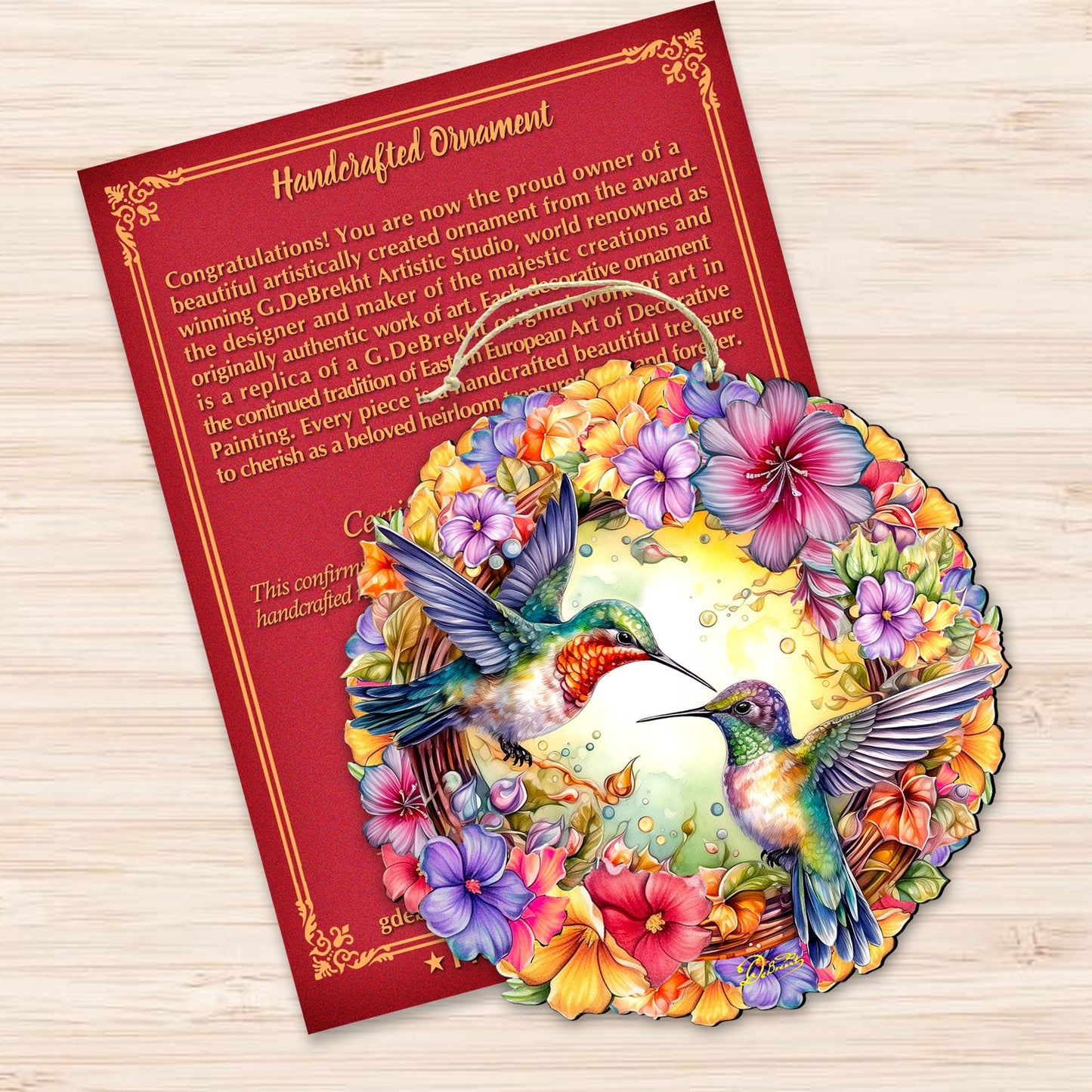 Hummingbirds Wreath Christmas Wooden Ornaments by G. DeBrekht - Easter Spring Decor - 8652804