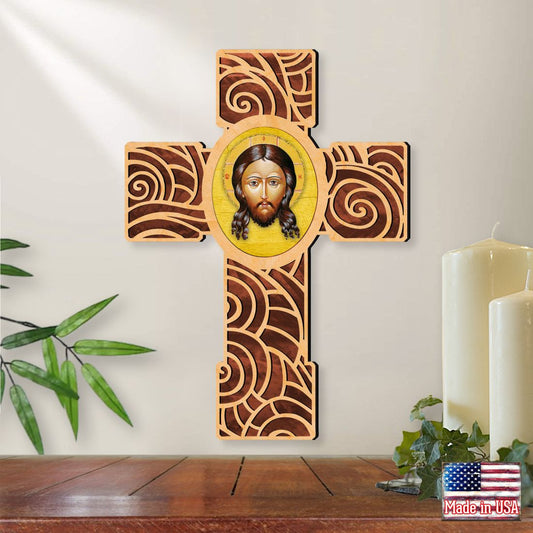 Holy Face Modern Wooden Cross by Museum Icons - Inspirational Icon Decor - 88218