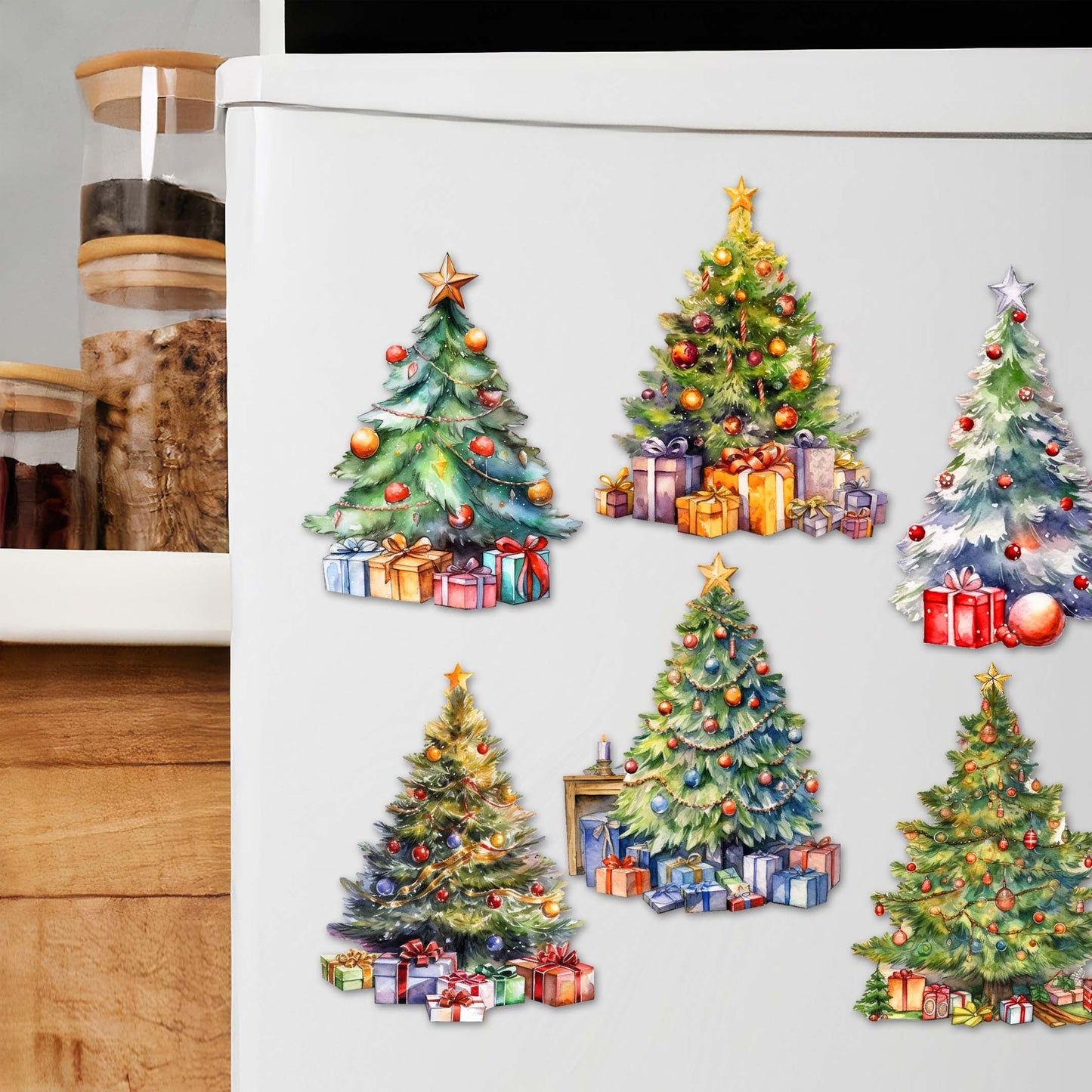 Christmas Tree Decorative Wooden Magnets Set of 6 by G. Debrekht - Christmas Decor - 8090044G-S6