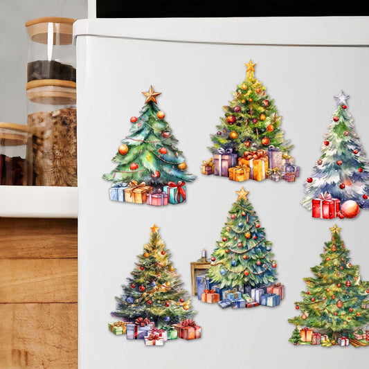 Christmas Tree Decorative Wooden Magnets Set of 6 by G. Debrekht - Christmas Decor - 8090044G-S6