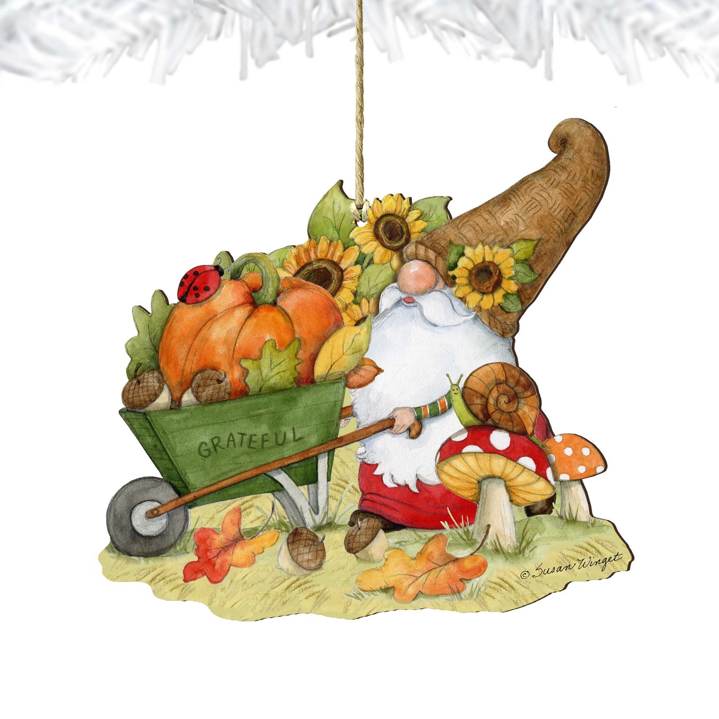 Autumn Decoration Grateful Harvest Gnome with Wheelbarrow and Cornucopia - Handmade Gift by Susan Winget - 8471207-SW