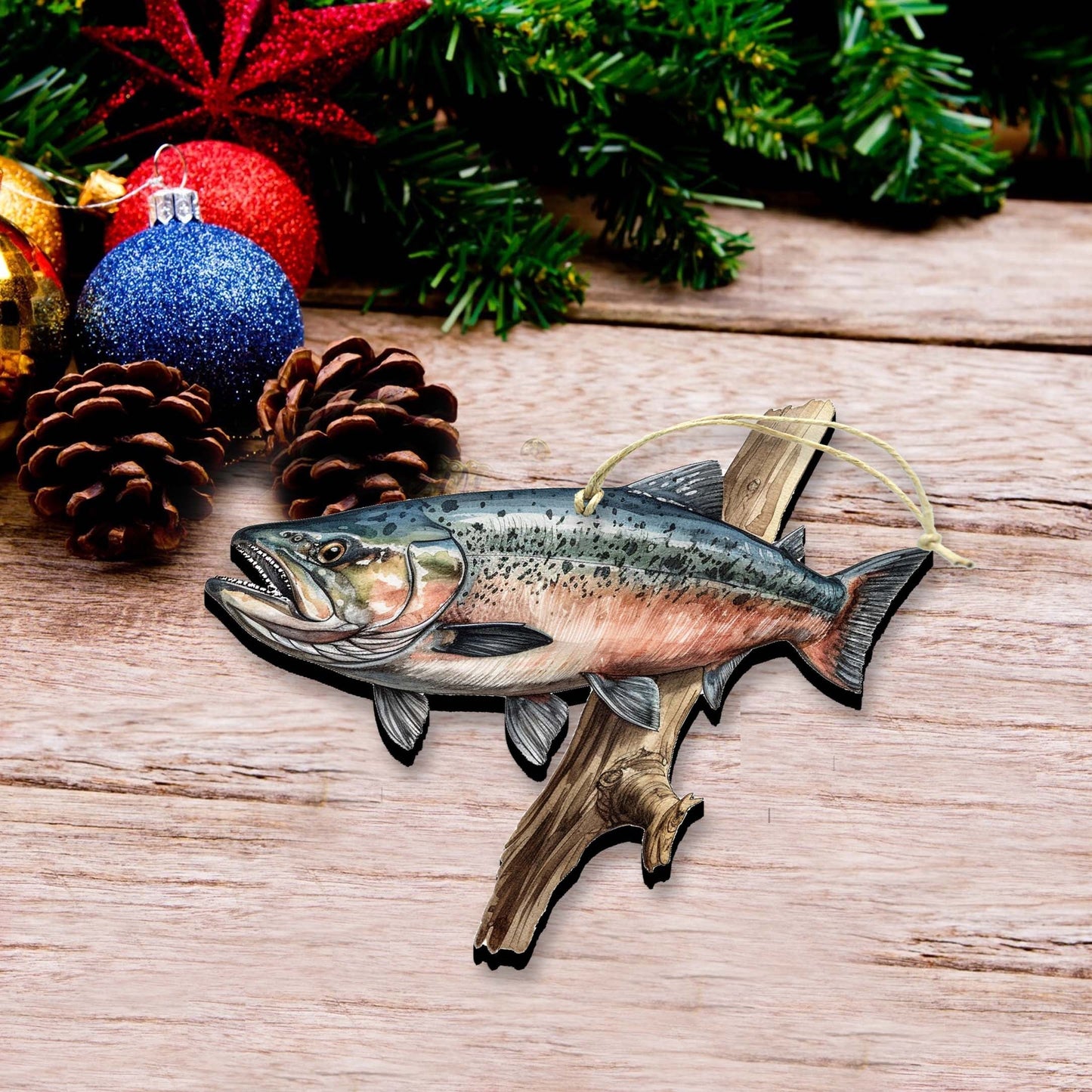 Alaskan Sockeye Wooden Ornaments by G.Debrekht - Wildlife Holiday Decor - 8710109-3