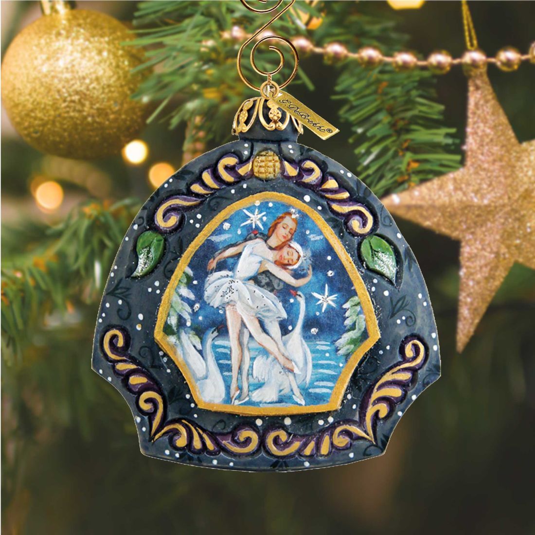 Swan Lake Sculpted Hand-Painted Christmas Ornament by G. DeBrekht - Love Family Kids Decor - 6102834