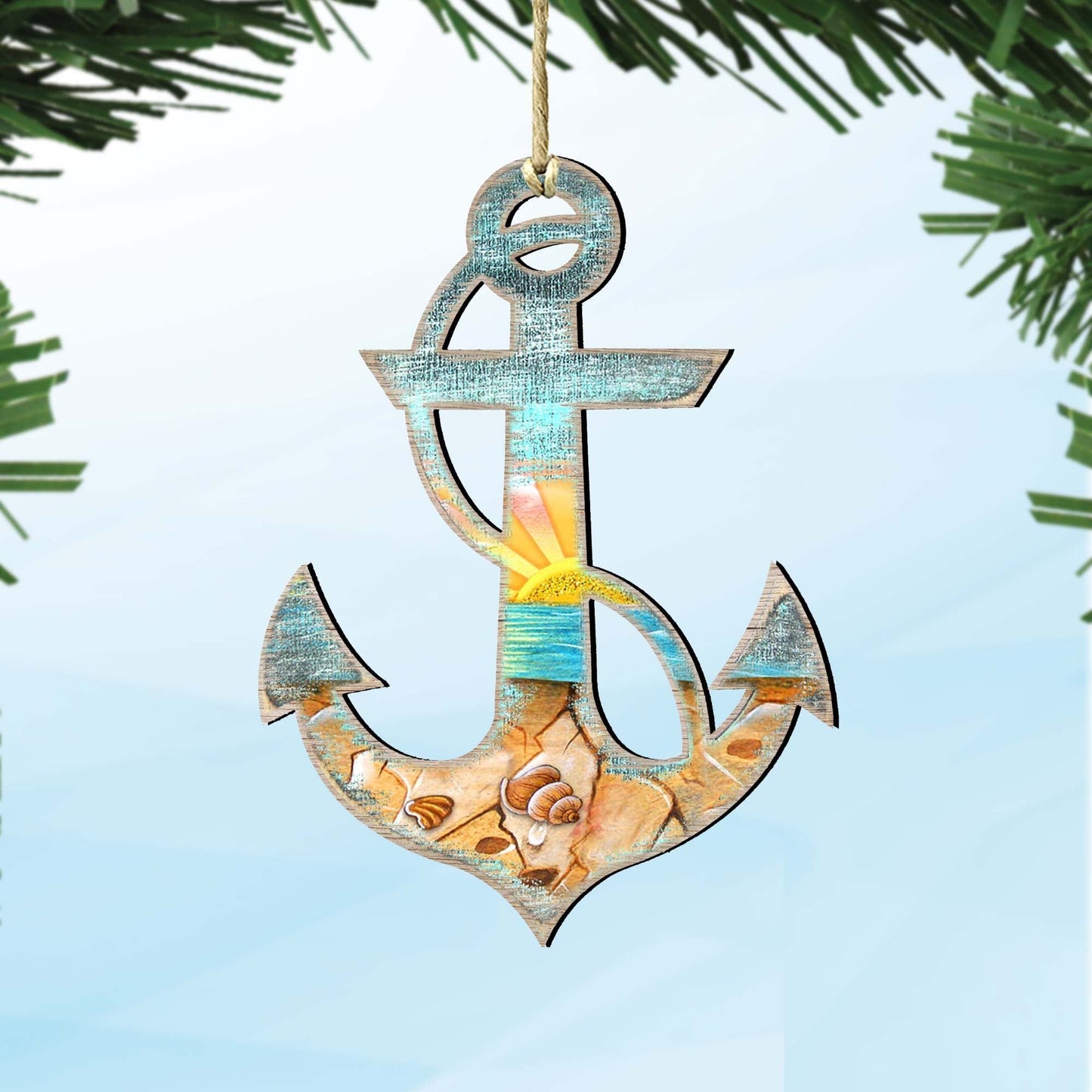 Decorated Anchor Wooden Ornaments by G. DeBrekht - Coastal Holiday Decor - 8198521-3