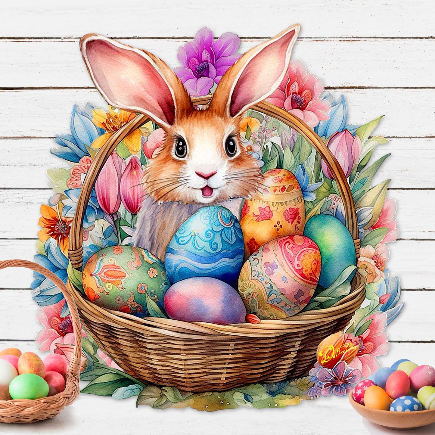 Bunny in a Basket Holiday Door Decor by G. Debrekht - Easter Spring Decor - 8652764H