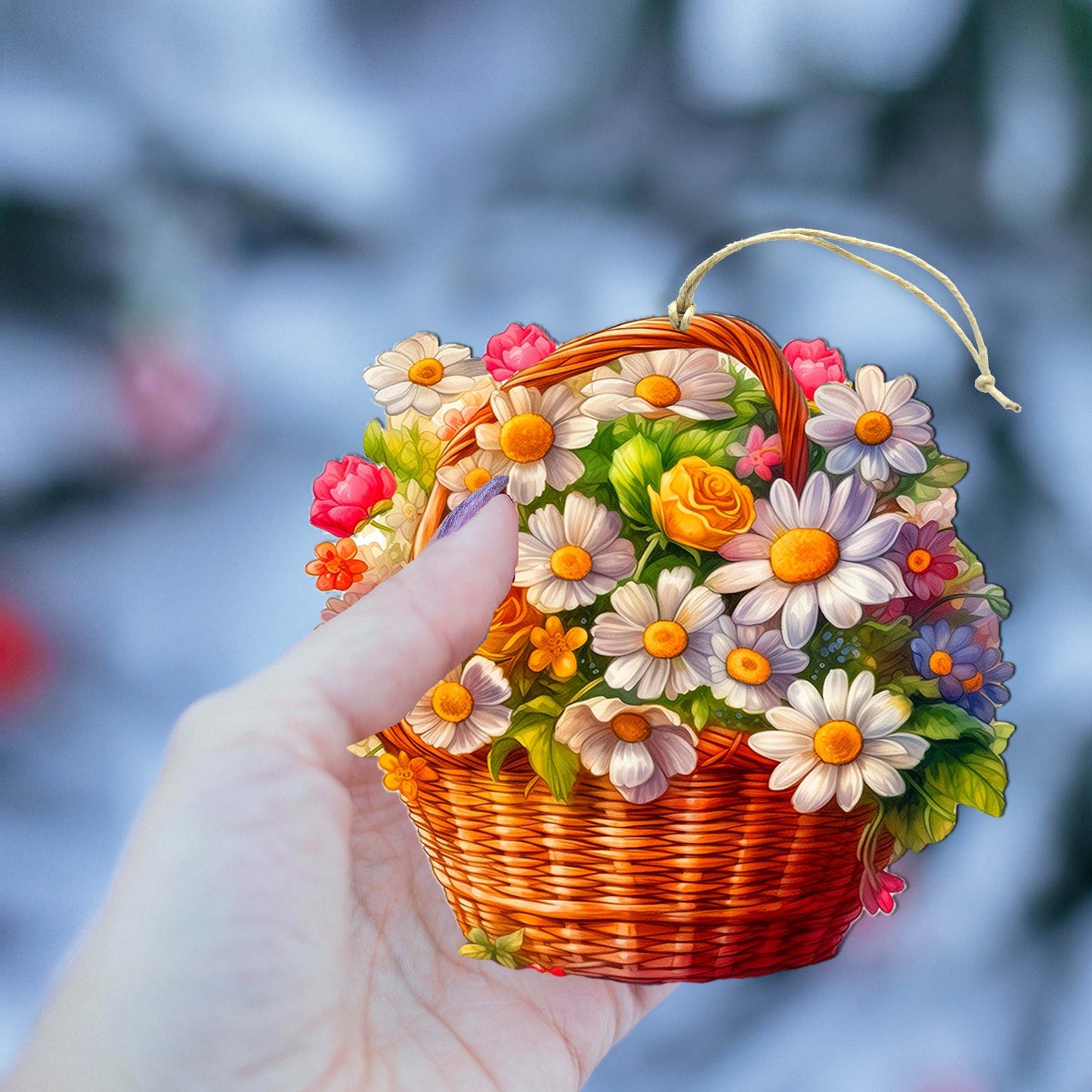 Daisy Basket Wooden Ornaments by G. Debrekht - Love Family Decor - 8688314