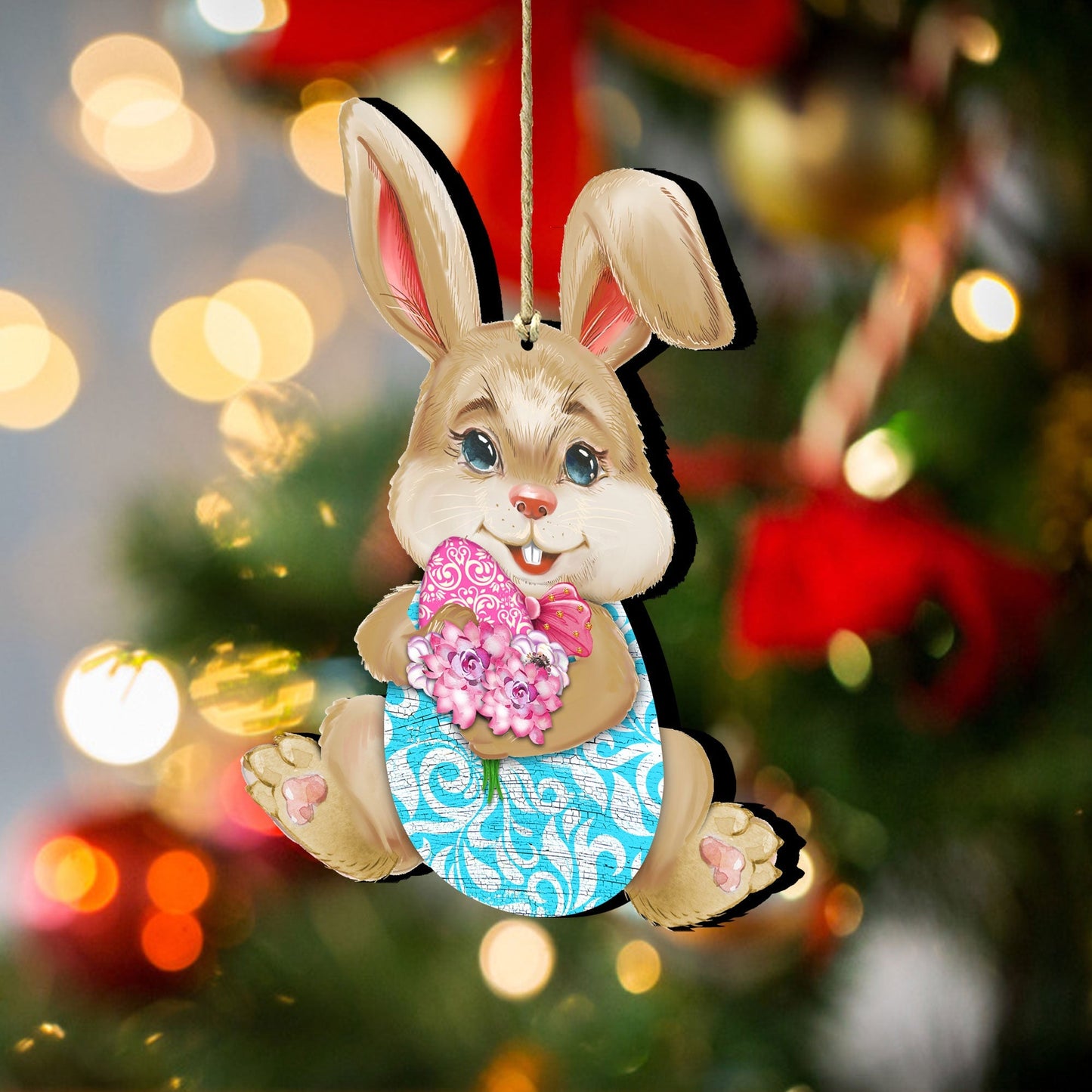 Flowers Bunny Wooden Ornaments by G.DeBrekht - Easter Spring Decor - 815432-2