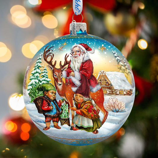 Vintage Sleigh Ride in Blue Glass Ornament Limited Edition by G. DeBrekht - Christmas Santa Snowman Decor - 73865B