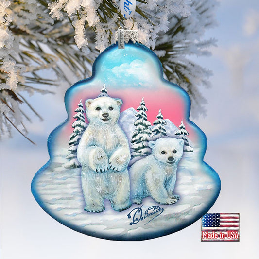 Polar Bear Tree Glass Ornament by G. DeBrekht - Wildlife Holiday Decor - 762-012