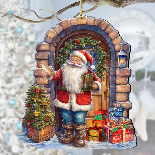 Santa's Surprise Visit Holiday Wooden Ornaments by G. Debrekht Christmas Santa Snowman Decor - 8611045