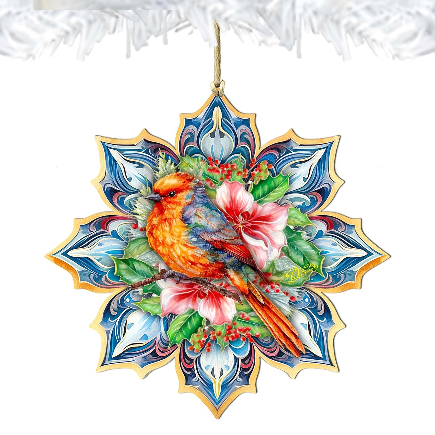 Forest Bird Snowflake Wooden Ornaments by G. Debrekht - Nature Wildlife Decor - 8688412