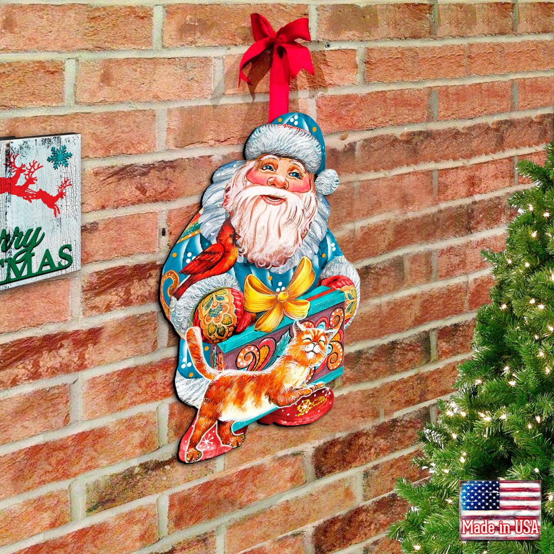 Kitty Santa Christmas Door Decor by G. DeBrekht - Christmas Santa Snowman Decor - 8119175H