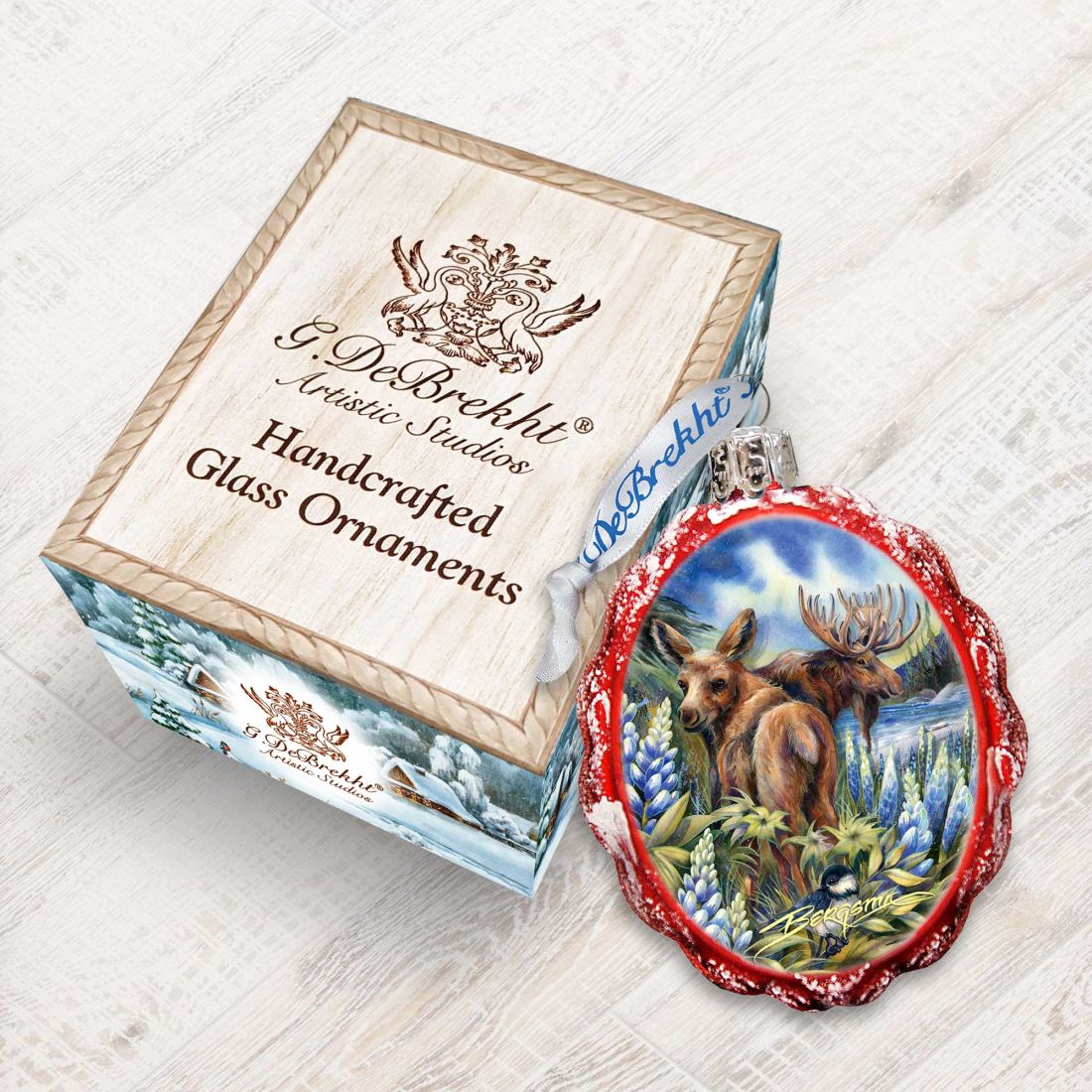 Easily AƒMoosed in Lupine Mercury Glass Ornament by J. Bergsma - Wildlife Holiday Decor - 7783948-JB