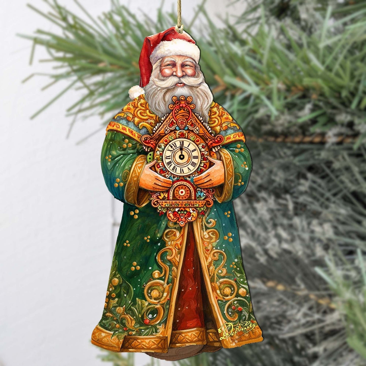 St. Nick's Magic Clock Wooden Ornaments by G. Debrekht - Christmas Santa Snowman Decor - 8691412