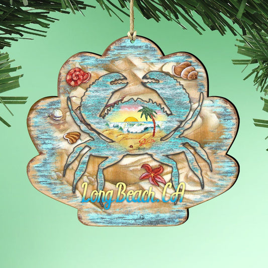 Seashell Crab Wooden Ornaments - Tree Ornament by G. DeBrekht - Coastal Holiday Decor - 8198549-2