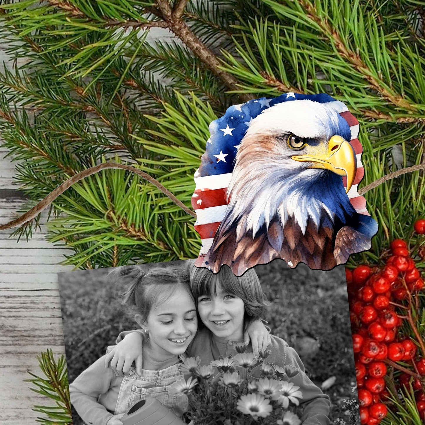 American flag Decorative Wooden Clip-on Ornaments Set of 3 by G. Debrekht - Patriotic Decor - 8091002C-S3