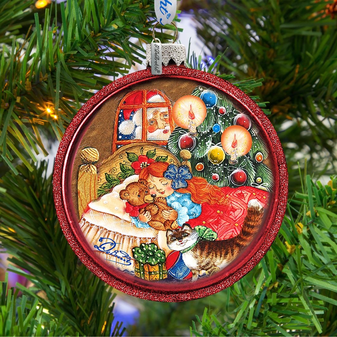 Christmas Night Glass Ornament by G. DeBrekht - Christmas Santa Snowman Decor - 764-016
