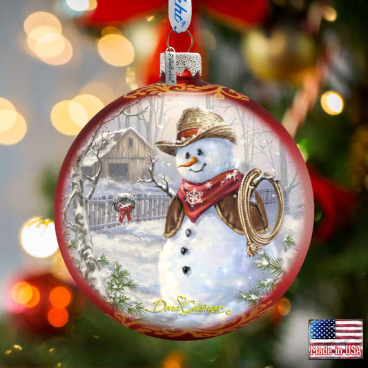 Cowboy Snowman Glass Ornament by D. Gelsinger - Christmas Santa Snowman Decor - 71115-2-1541