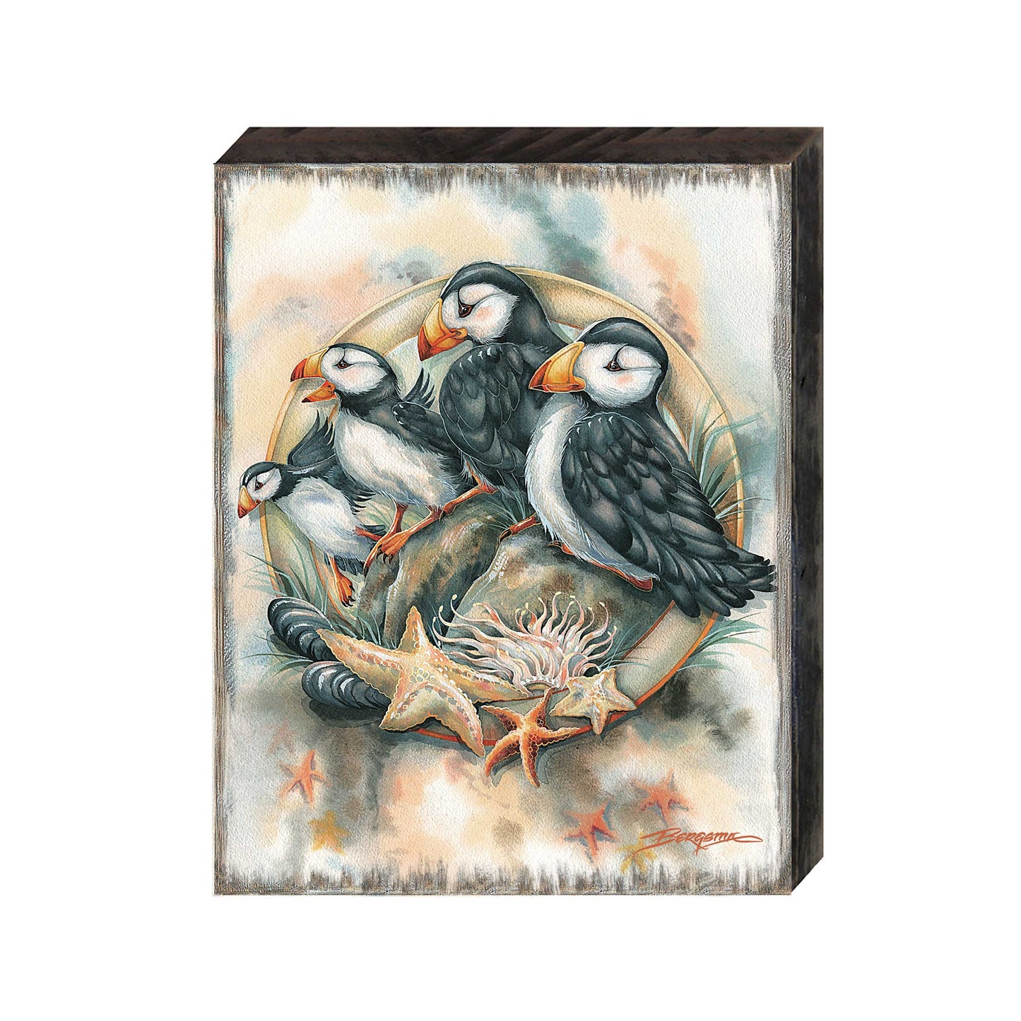 Send in the Clowns Puffins Wooden Wall Art by J. Bergsma - Nature Wildlife Decor - 85922848B-JB