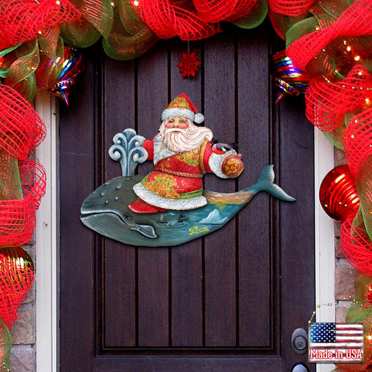 Whale Santa Christmas Door Decor by G. DeBrekht - Christmas Santa Snowman Decor - 8117827H