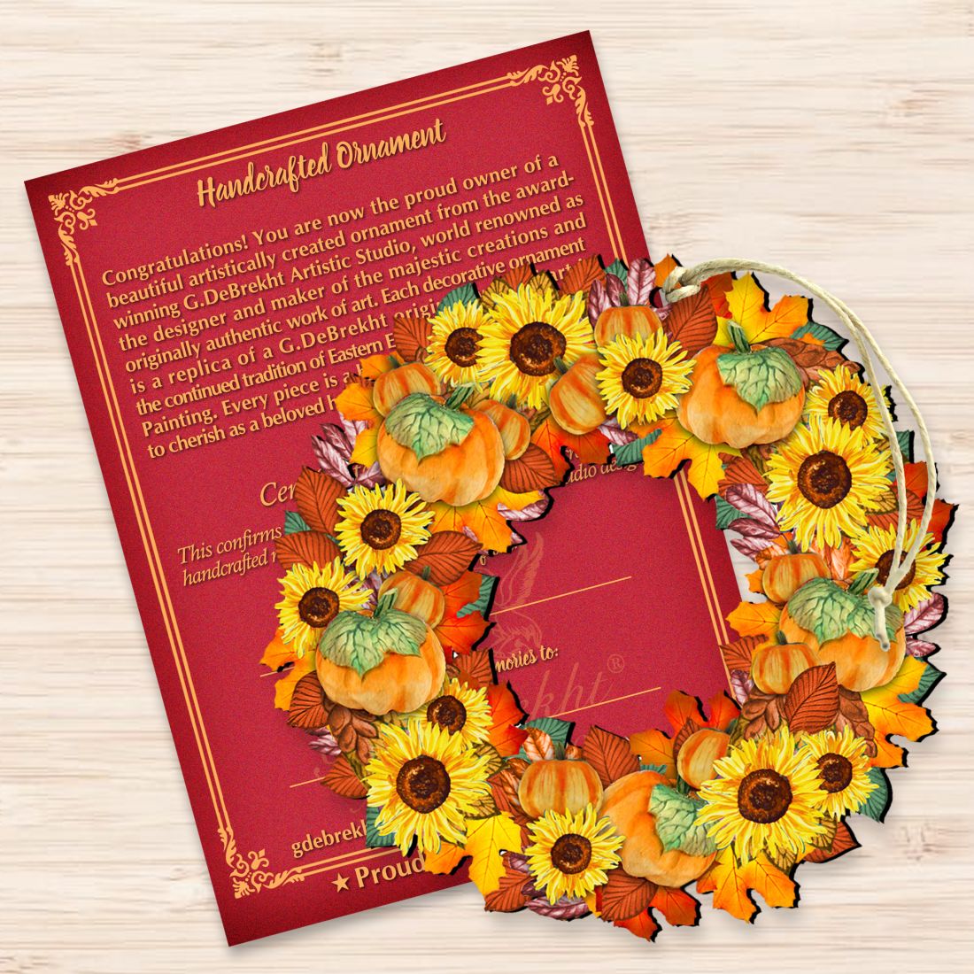 Flower Fall Wreath Wooden Ornaments by G. DeBrekht - Thanksgiving Halloween Decor - 8185305